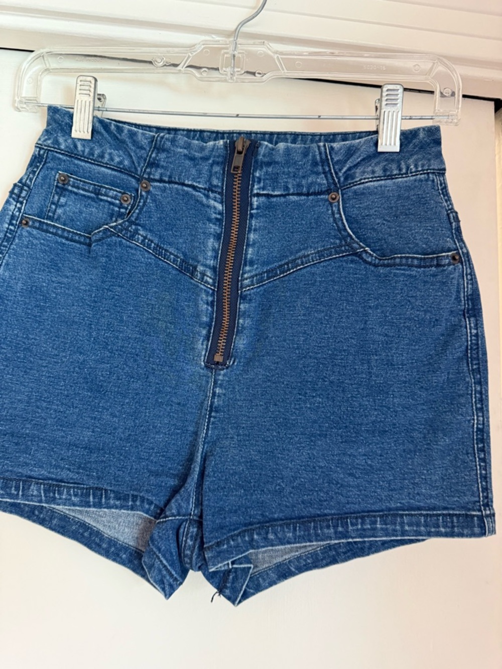 BDG High-Waist Blue Denim Shorts with Front Zip